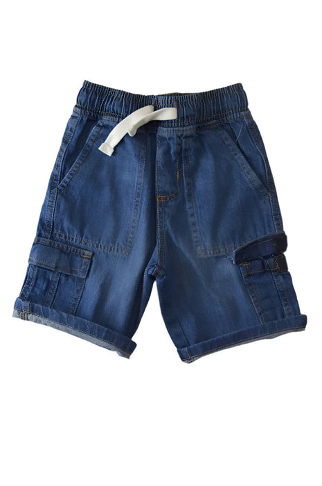 Green Jeans® - Green Jeans® Boys' Blue Denim Cargo Shorts with White Drawstring