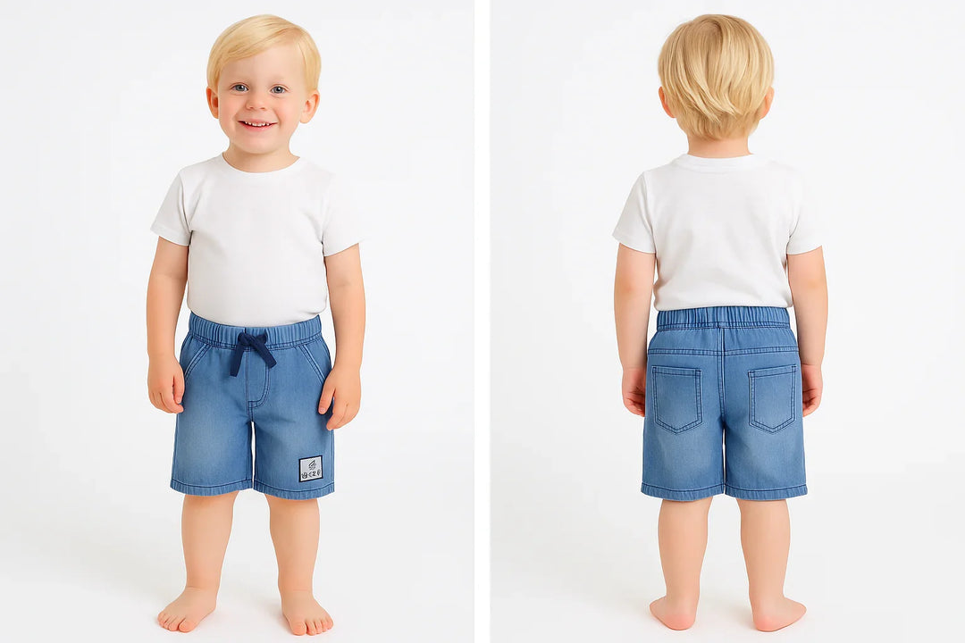 Green Jeans® - Green Jeans® Boys' Light Blue Denim Shorts with Surfing Patch and Navy Drawstring