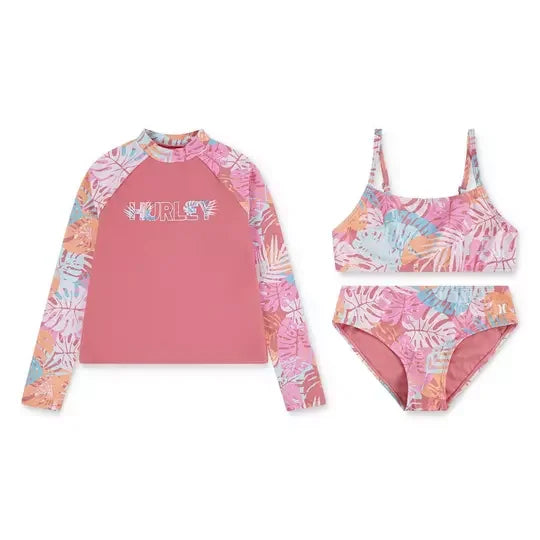 HURLEY® - HURLEY® Junior Girls' [7–16] Rashguard + Bikini Three-Piece Set