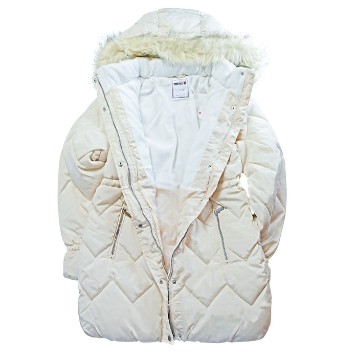Manteau d’hiver long ivoire matelassé pour filles de Minoti – Tailles 8 à 14 ans