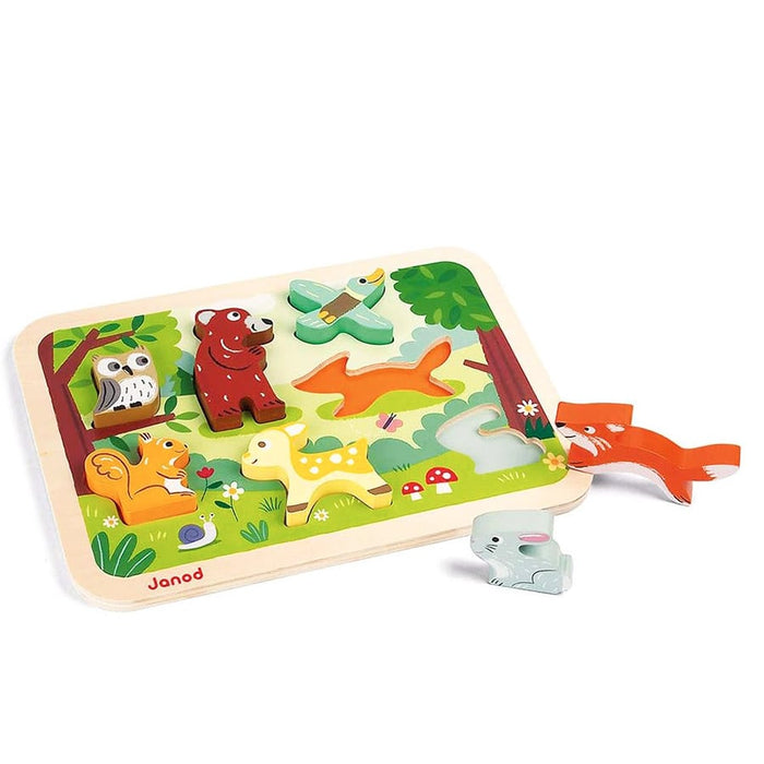 Casse-tête en bois pour bébés et tout-petits Puzzle Chunky de Janod - Animaux de la forêt