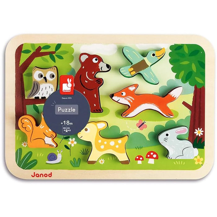 Casse-tête en bois pour bébés et tout-petits Puzzle Chunky de Janod - Animaux de la forêt