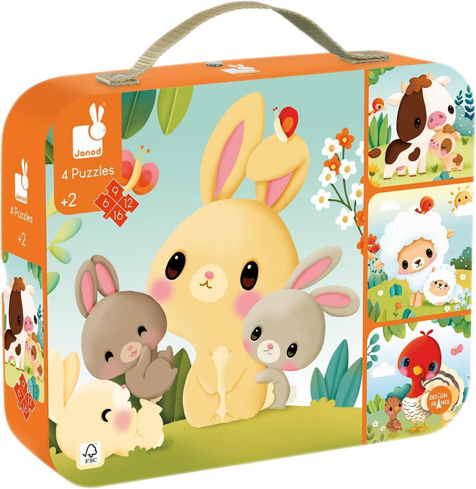 Janod® - Janod 4 Progressive Farm Childrens Jigsaw Puzzles 6, 9, 12 & 16 Piece