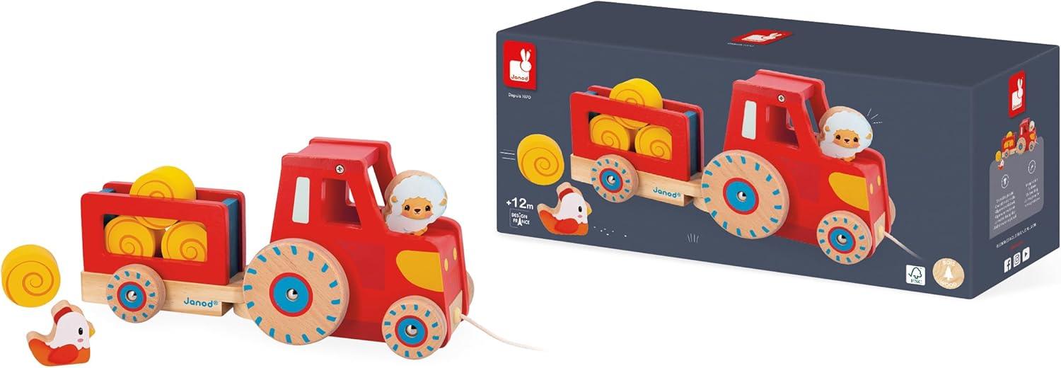 Janod® - Janod Children Farm Wooden Pull Along Tractor Playset