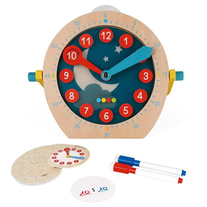 Janod® - Janod Learn to Tell Time Wooden Clock Toy - Bilingual (English-French)
