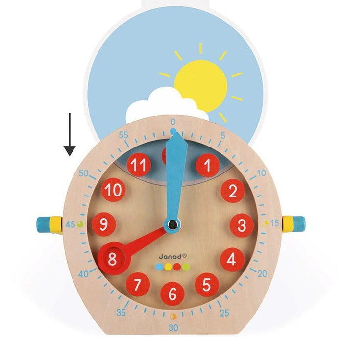 Janod® - Janod Learn to Tell Time Wooden Clock Toy - Bilingual (English-French)