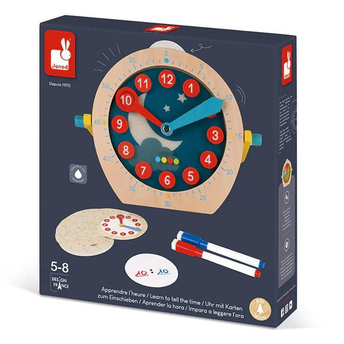 Janod® - Janod Learn to Tell Time Wooden Clock Toy - Bilingual (English-French)