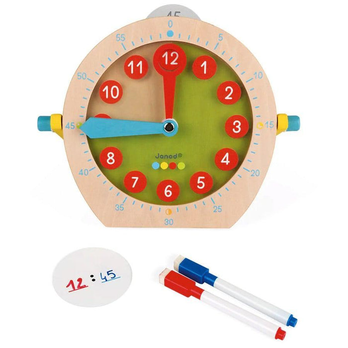 Janod® - Janod Learn to Tell Time Wooden Clock Toy - Bilingual (English-French)