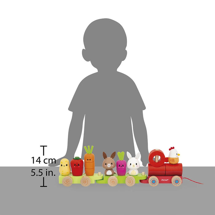 Janod Farm Pull-Along Train – Wooden Farm Toy for Toddlers (19 Pieces) 12M+