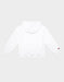 Nike white kids' hoodie shown flat from the back, with red logo on the sleeve.