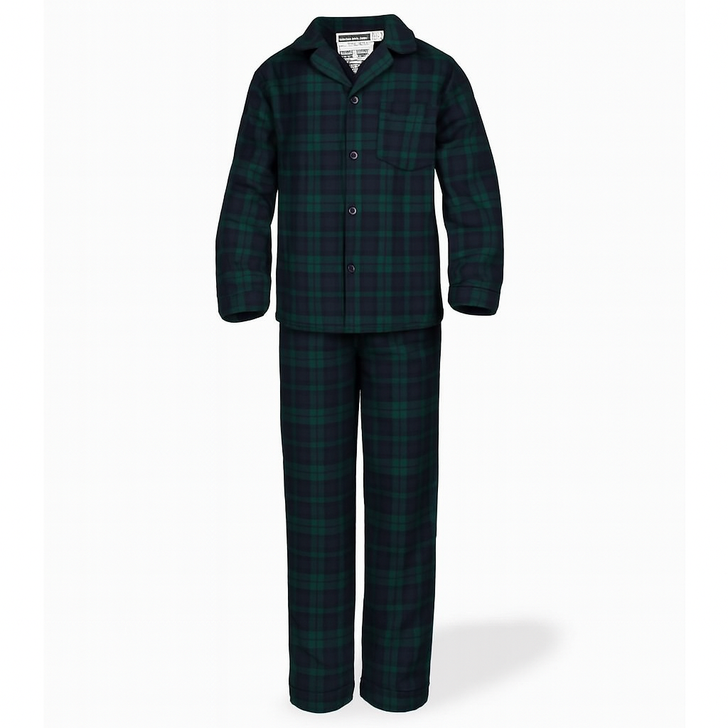 Children's blackwatch plaid flannel pajama set with button-up shirt and pants