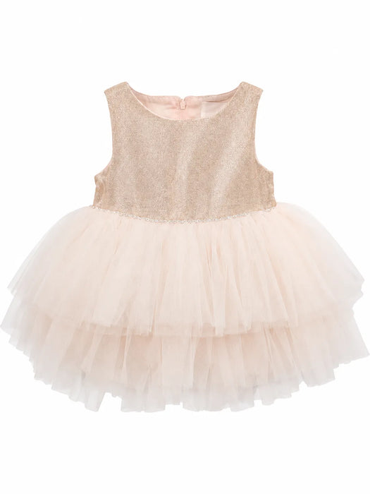 Jolene® Rose Gold Glitter Tulle Baby Dress with Bow & Headband Set Size 10-12