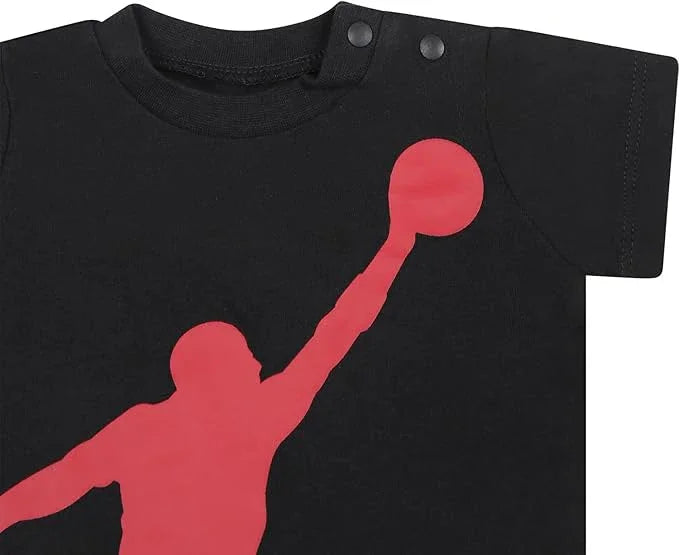 Jordan® - Jordan® Baby Short Sleeve Shortall Romper – Black/Gym Red Baby Short Sleeve Shortall Romper – Black/Gym Red