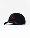Jordan youth black strapback cap with red logo, displayed on a white background.