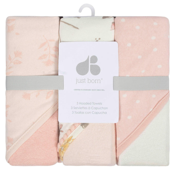 Just Born - Just Born 3 Pack Baby Girls Vintage Floral Hooded Towels