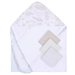 Just Born - Just Born Hooded Towel and Washcloth Set - Neutral Natural Leaves