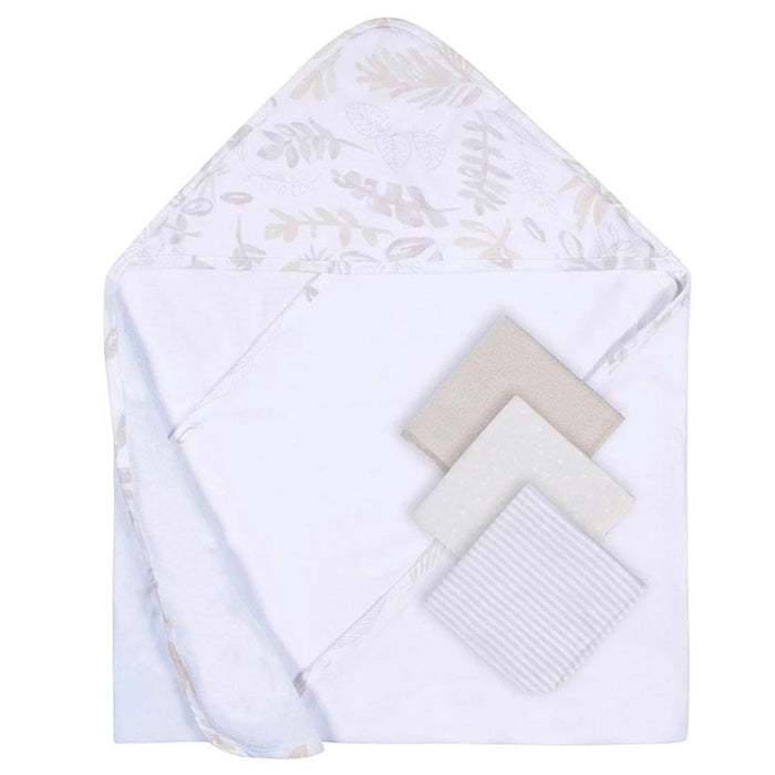 Just Born - Just Born Hooded Towel and Washcloth Set - Neutral Natural Leaves