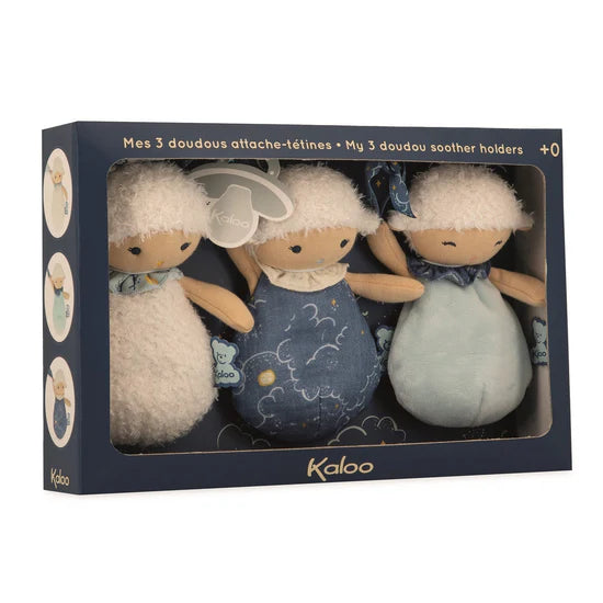 Ensemble Kaloo de 3 doudous moutons pour bébé avec attache-tétine – Ensemble Doudou doux pour nouveau-nés