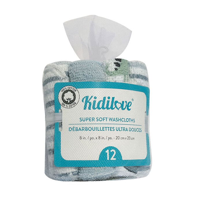Kidilove Lot de 12 débarbouillettes pour bébé - Douces 100% coton, indispensables pour bébé et tout-petit