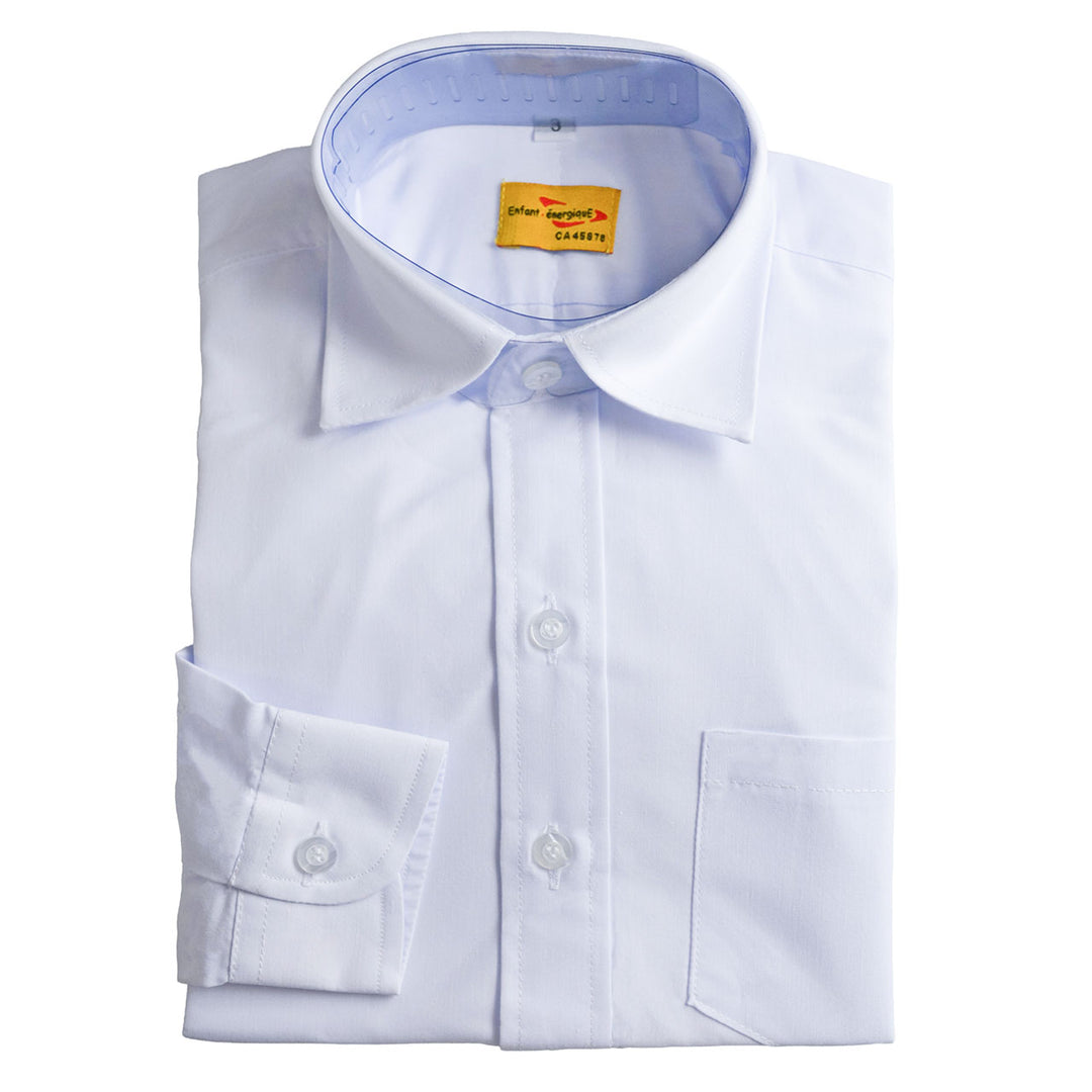 Enfant Garçons white dress shirt neatly folded with visible collar and front pocket.