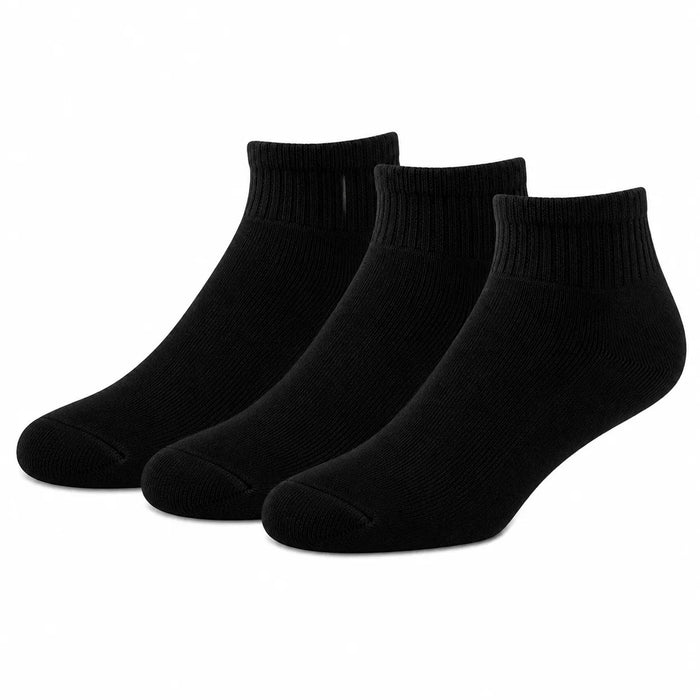 Key men's quarter socks in black, shown as a set of three pairs on a plain white background.
