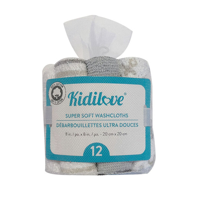 Kidilove Lot de 12 débarbouillettes pour bébé - Douces 100% coton, indispensables pour bébé et tout-petit