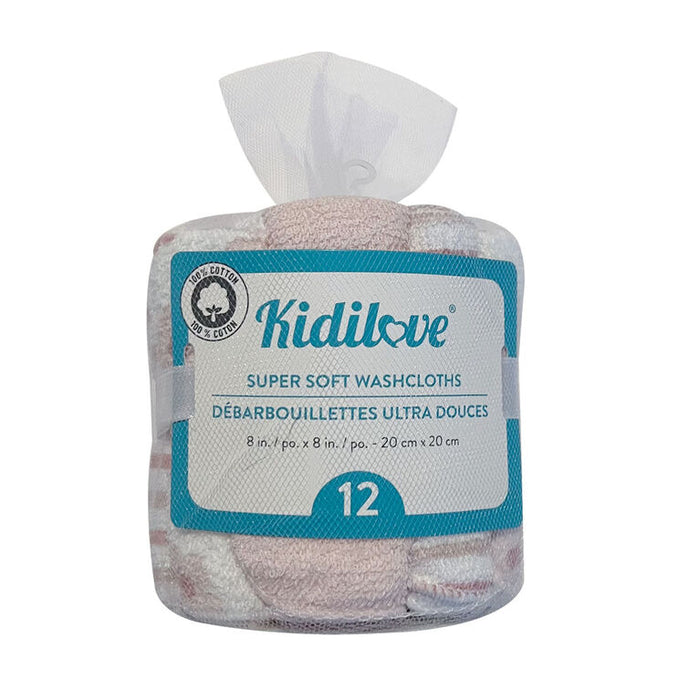 Kidilove Lot de 12 débarbouillettes pour bébé - Douces 100% coton, indispensables pour bébé et tout-petit