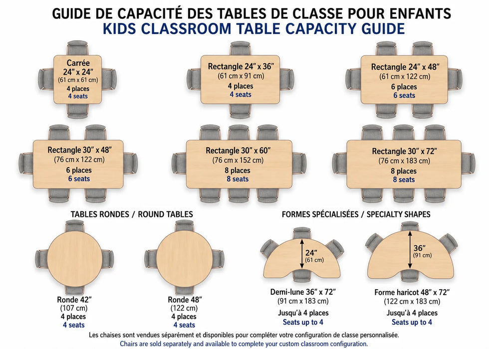 Table de classe en érable massif avec 6 bacs rangement inclus | Fabriquée au Canada | Goldtex