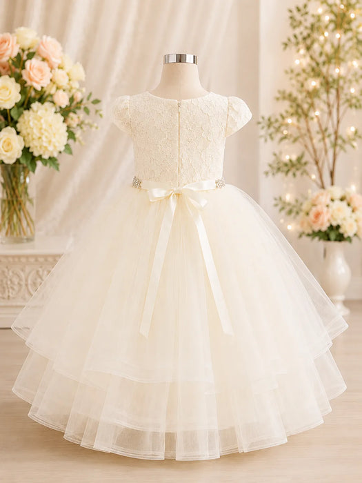 Fancy Kids® Robe de cérémonie fille en dentelle ivoire - Tailles bébé XS-XXL/Tailles enfant 2-12