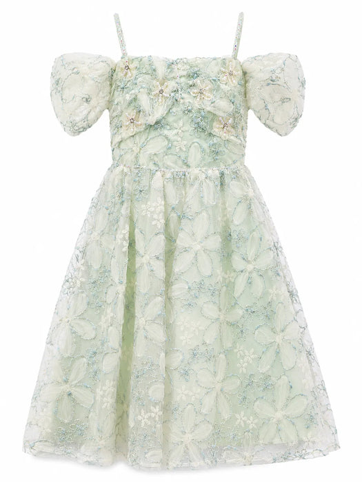 Kids Energy® Robe de cérémonie brodée florale pour filles – Sauge & Vieux rose
