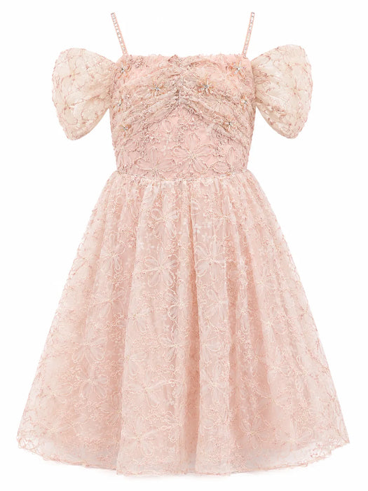 Kids Energy® Robe de cérémonie brodée florale pour filles – Sauge & Vieux rose