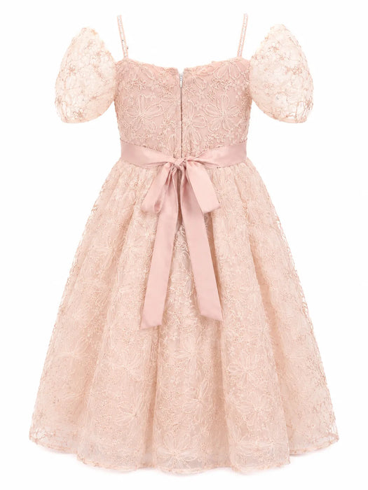 Kids Energy® Robe de cérémonie brodée florale pour filles – Sauge & Vieux rose