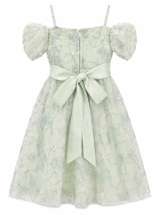 Kids Energy® Robe de cérémonie brodée florale pour filles – Sauge & Vieux rose