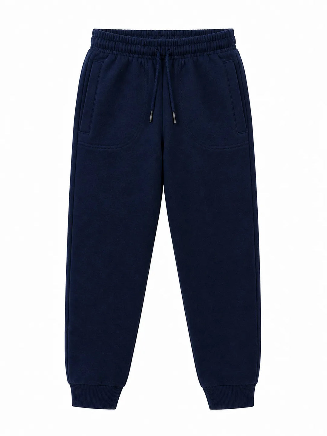 Kids energy fleece joggers in navy blue displayed flat on a white background.