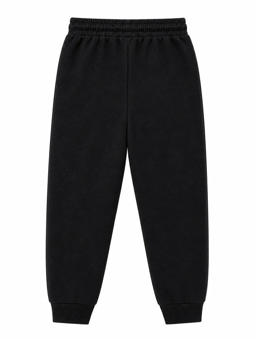 Kids energy fleece joggers in black displayed flat on a white background.