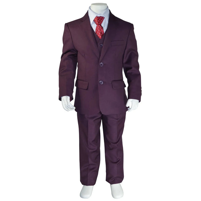 Kids Energy® - Kids Energy 5-Piece Formal Suit – Eggplant (Sizes 2–5 Years)