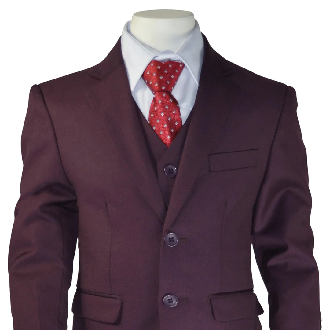 Kids Energy® - Kids Energy 5-Piece Formal Suit – Eggplant (Sizes 2–5 Years)