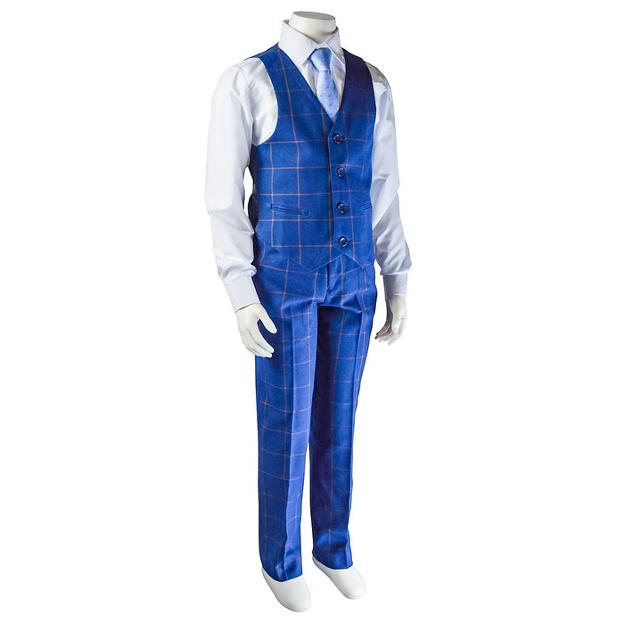 Kids Energy® - Kids Energy 5-Piece Formal Suit – Plaid Blue – (Sizes 2 to 20 Years)