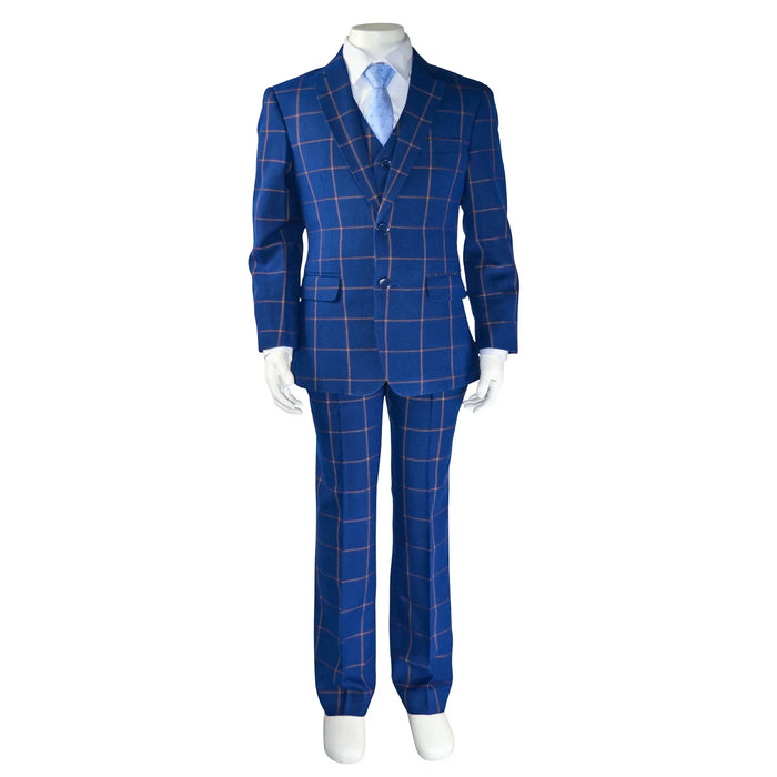 Kids Energy® - Kids Energy 5-Piece Formal Suit – Plaid Blue – (Sizes 2 to 20 Years)