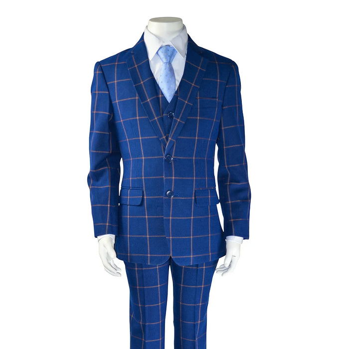 Kids Energy® - Kids Energy 5-Piece Formal Suit – Plaid Blue – (Sizes 2 to 20 Years)