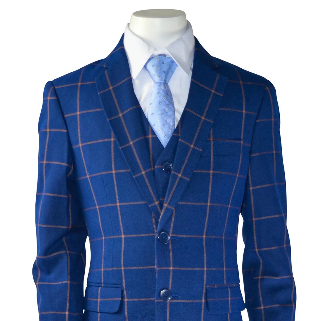 Kids Energy® - Kids Energy 5-Piece Formal Suit – Plaid Blue – (Sizes 2 to 20 Years)