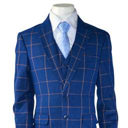 Kids Energy® - Kids Energy 5-Piece Formal Suit – Plaid Blue – (Sizes 2 to 20 Years)