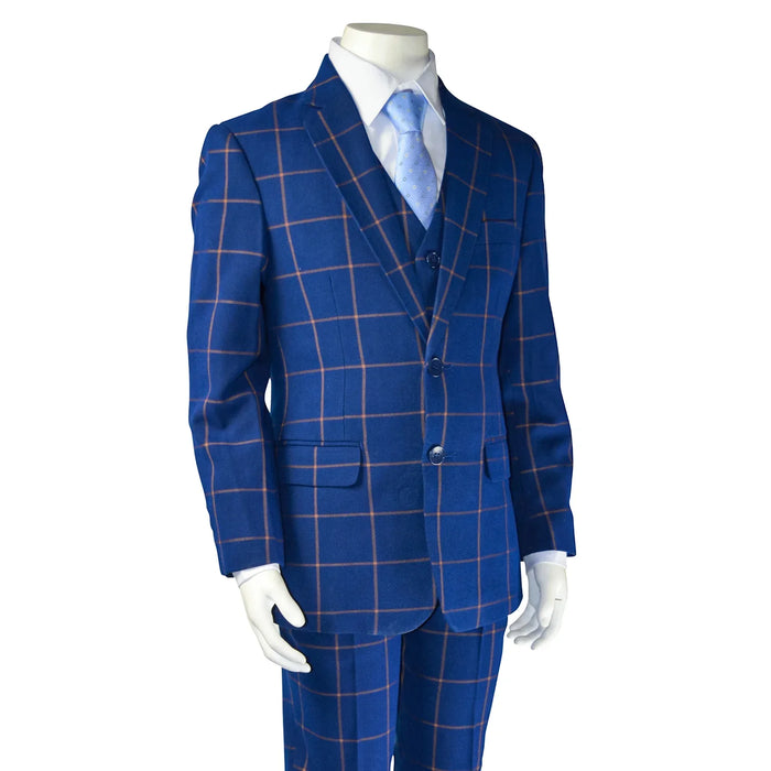 Kids Energy® - Kids Energy 5-Piece Formal Suit – Plaid Blue – (Sizes 2 to 20 Years)