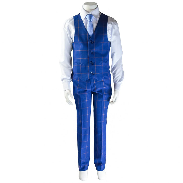 Kids Energy® - Kids Energy 5-Piece Formal Suit – Plaid Blue – (Sizes 2 to 20 Years)