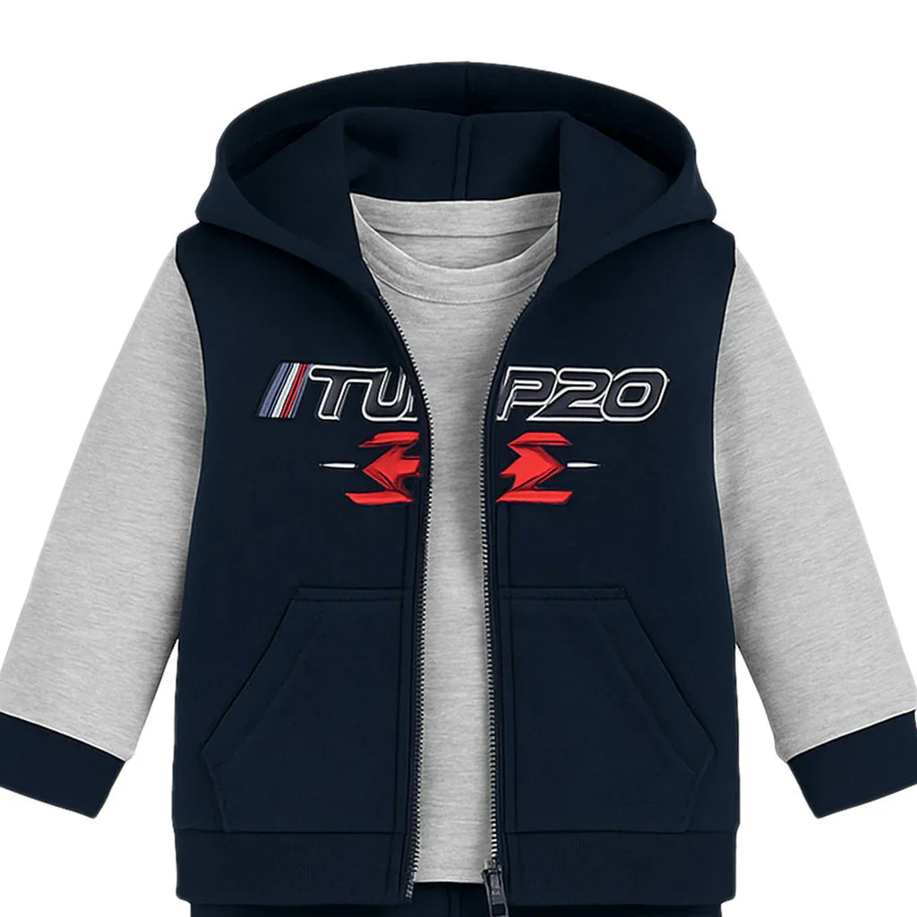 Kids Energy® - Kids Energy Boys' Jogger Set – “Turbo” Car Hoodie, Tee & Joggers – Navy & Grey (12M to 4T)