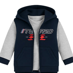 Kids Energy® - Kids Energy Boys' Jogger Set – “Turbo” Car Hoodie, Tee & Joggers – Navy & Grey (12M to 4T)