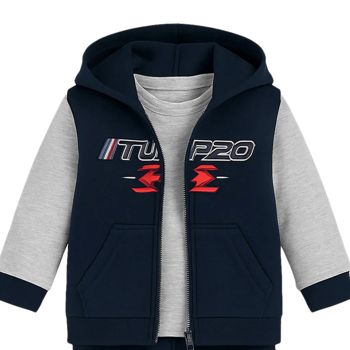 Kids Energy® - Kids Energy Boys' Jogger Set – “Turbo” Car Hoodie, Tee & Joggers – Navy & Grey (12M to 4T)