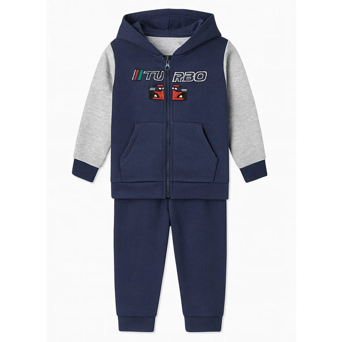 Kids Energy® - Kids Energy Boys' Jogger Set – “Turbo” Car Hoodie, Tee & Joggers – Navy & Grey (12M to 4T)