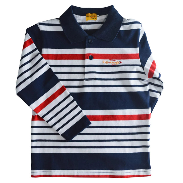 Kids Energy® - Kids Energy Kids Long Sleeve Stripe Polos – (Sizes 7 to 14 Years)