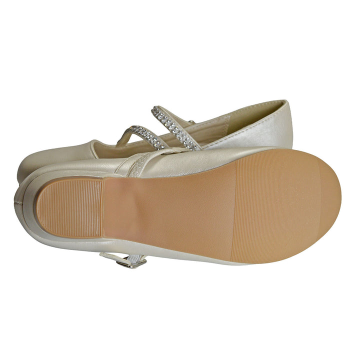 Kids Dress Shoes with Rhinestone Straps – White, Ivory & Black